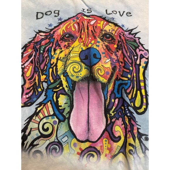 Dog Is Love V-Neck T-Shirt By The Mountain Size M Light Blue Tie Die Soft Cotton - Picture 1 of 8
